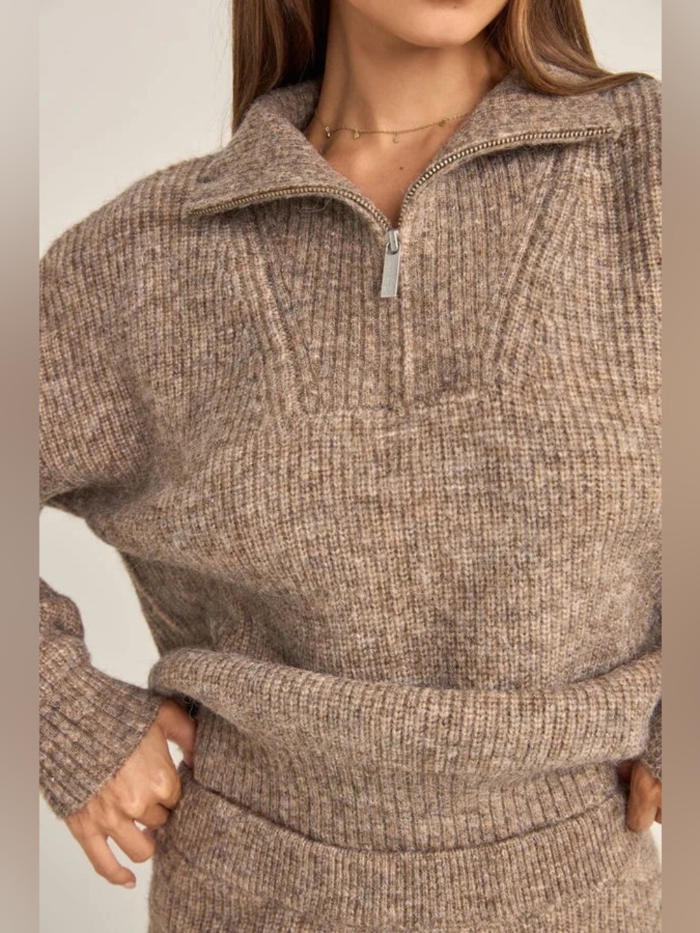 Rhythm Womens Sweater Quinn Zip Knit in Oatmeal Size XXL